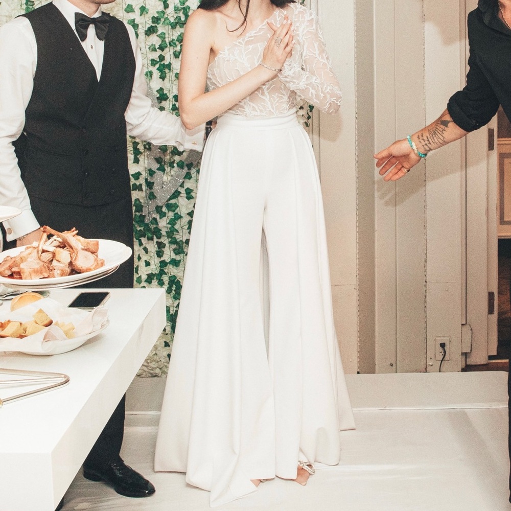 Custom-Made Bridal Jumpsuit With Overskirt Size S